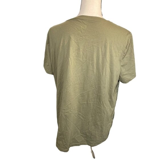 Basic Editions Green Olive Floral Lace Front Crew Neck Short Sleeve Top Size: XL - Picture 3 of 6